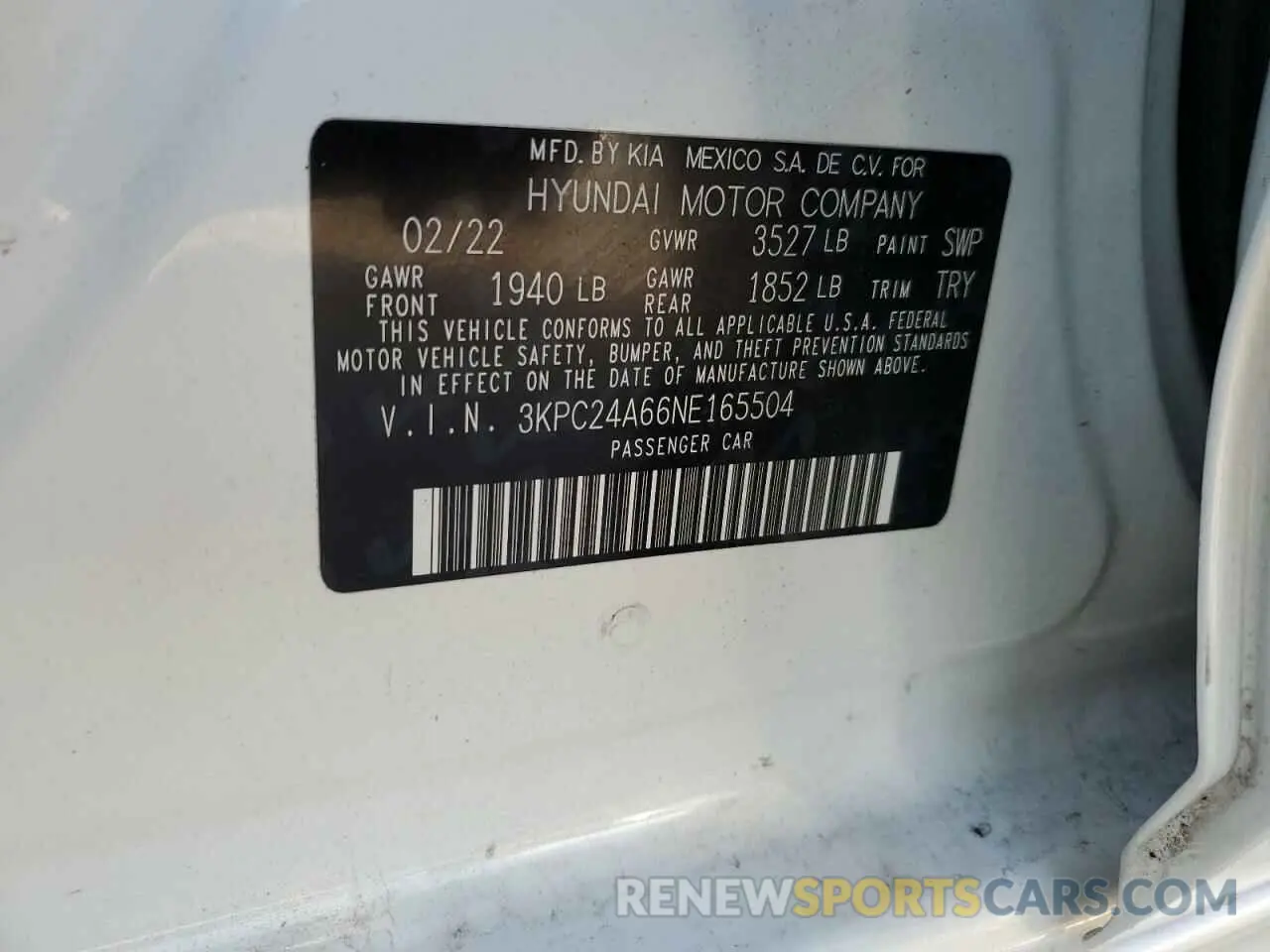 12 fotografías del automóvil dañado 3KPC24A66NE165504 HYUNDAI ACCENT 2022