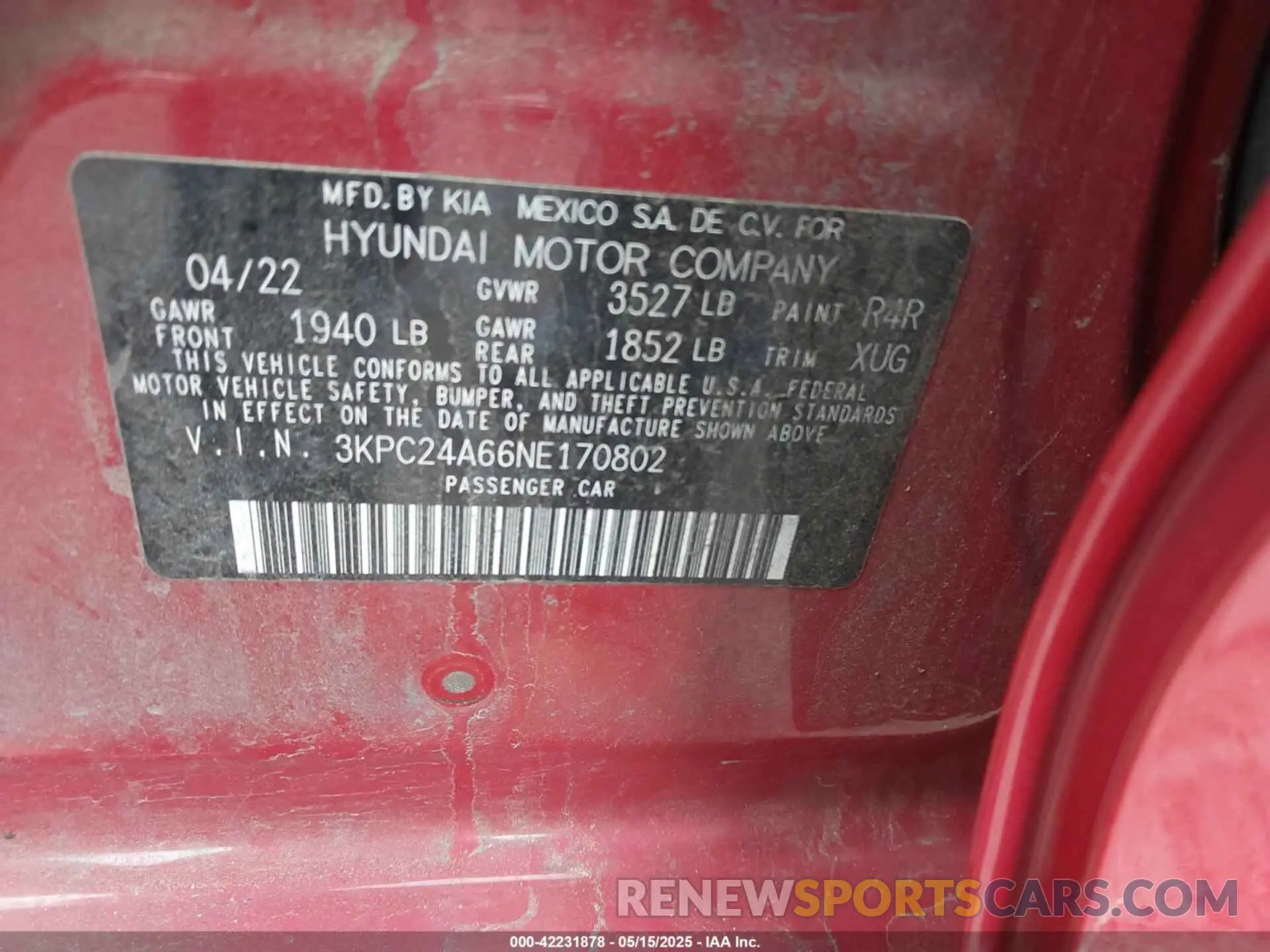 9 fotografías del automóvil dañado 3KPC24A66NE170802 HYUNDAI ACCENT 2022