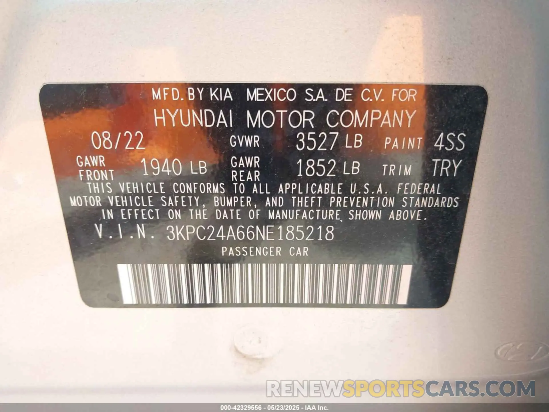 9 fotografías del automóvil dañado 3KPC24A66NE185218 HYUNDAI ACCENT 2022