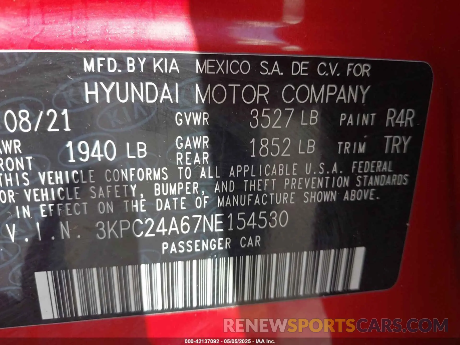 9 fotografías del automóvil dañado 3KPC24A67NE154530 HYUNDAI ACCENT 2022