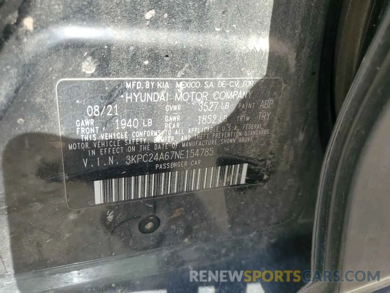 12 fotografías del automóvil dañado 3KPC24A67NE154785 HYUNDAI ACCENT 2022