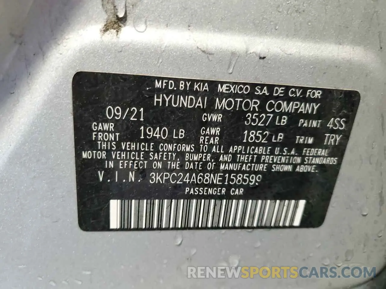 12 fotografías del automóvil dañado 3KPC24A68NE158599 HYUNDAI ACCENT 2022