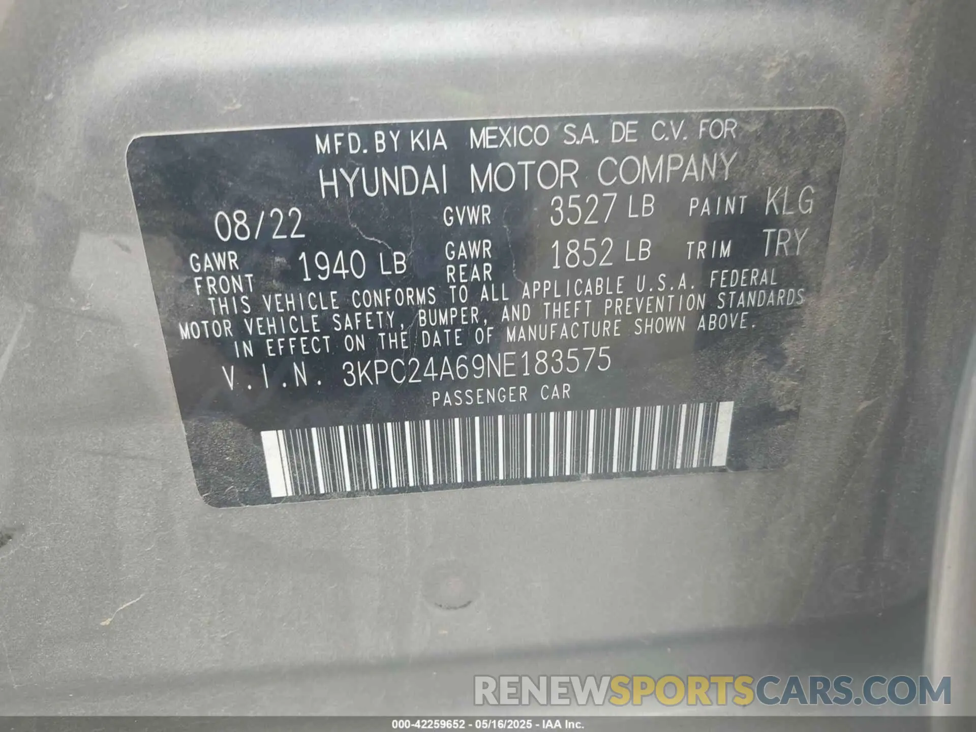 9 fotografías del automóvil dañado 3KPC24A69NE183575 HYUNDAI ACCENT 2022