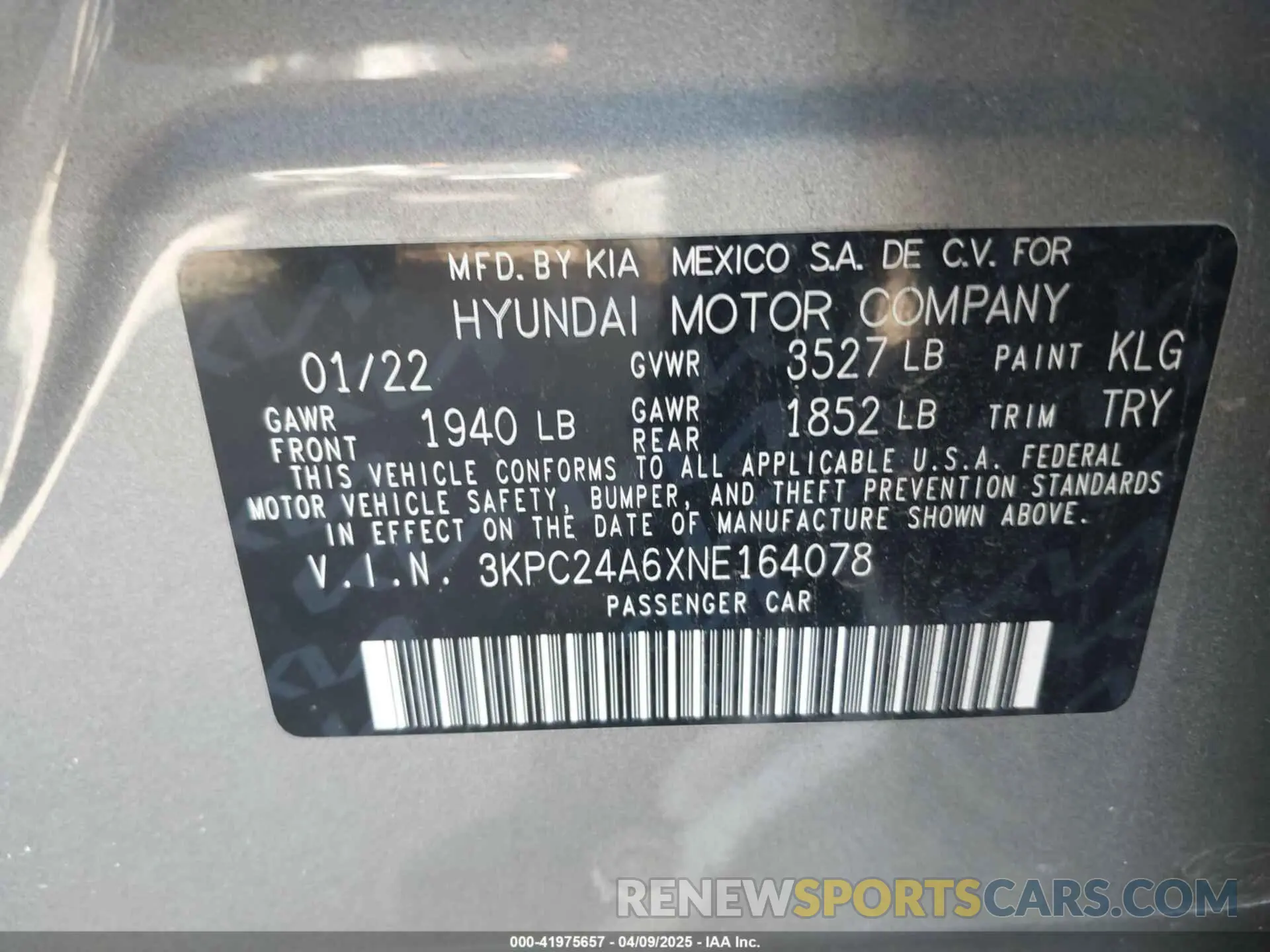 9 fotografías del automóvil dañado 3KPC24A6XNE164078 HYUNDAI ACCENT 2022