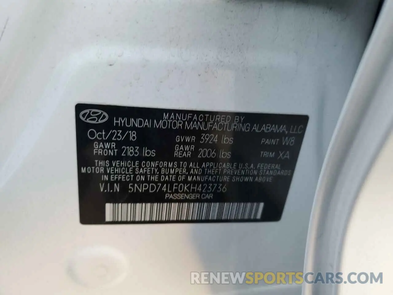 12 fotografías del automóvil dañado 5NPD74LF0KH423736 HYUNDAI ELANTRA 2019
