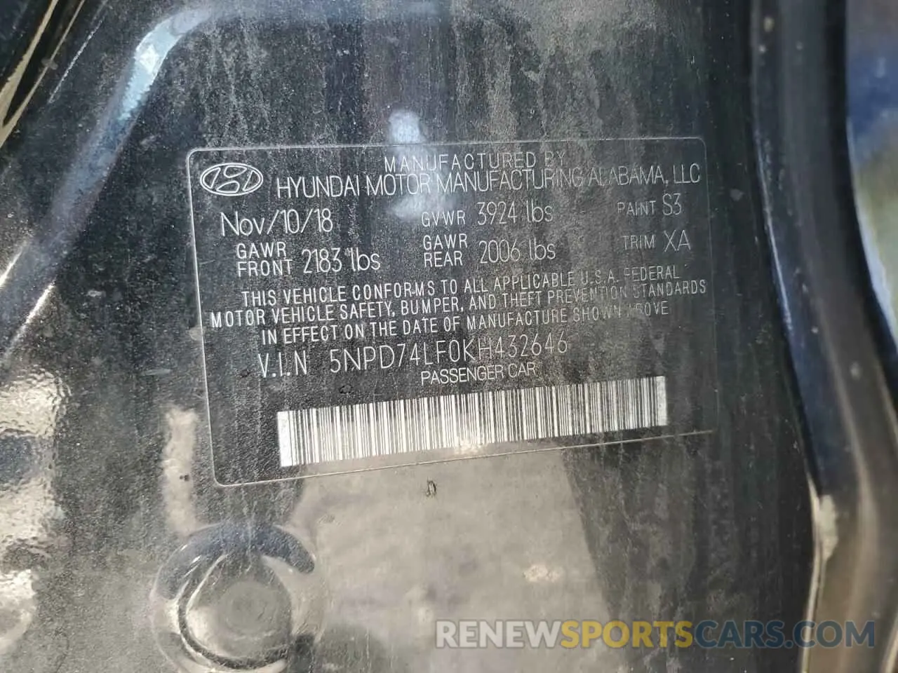 12 fotografías del automóvil dañado 5NPD74LF0KH432646 HYUNDAI ELANTRA 2019