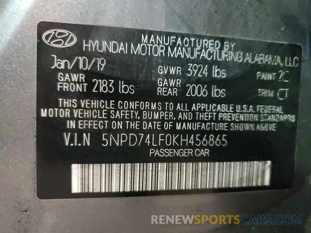 13 fotografías del automóvil dañado 5NPD74LF0KH456865 HYUNDAI ELANTRA 2019