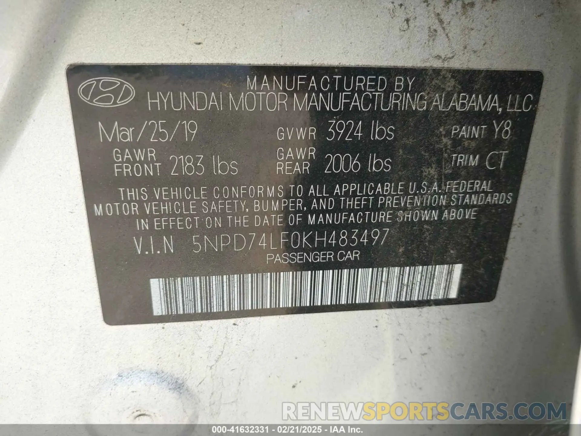 9 fotografías del automóvil dañado 5NPD74LF0KH483497 HYUNDAI ELANTRA 2019