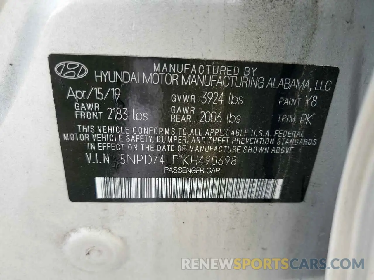 13 fotografías del automóvil dañado 5NPD74LF1KH490698 HYUNDAI ELANTRA 2019