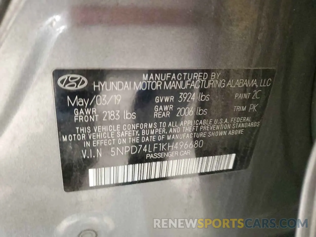 12 fotografías del automóvil dañado 5NPD74LF1KH496680 HYUNDAI ELANTRA 2019