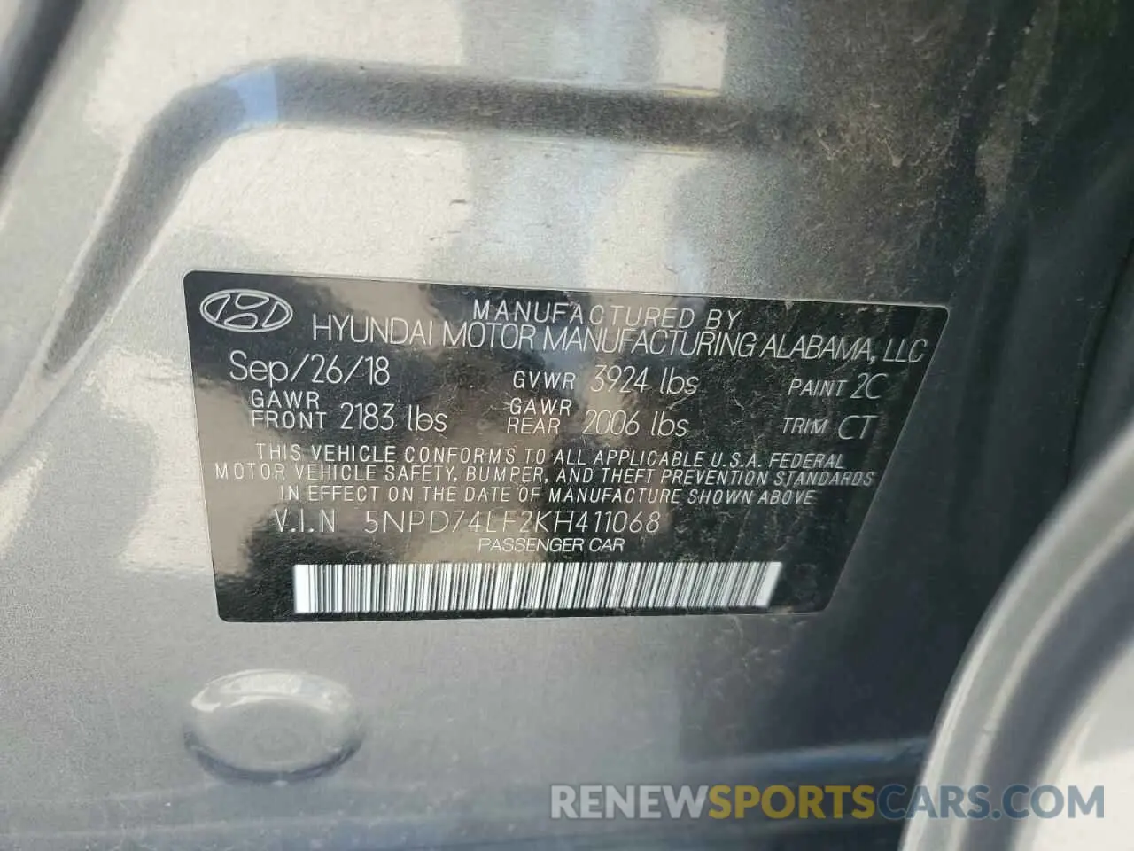 12 fotografías del automóvil dañado 5NPD74LF2KH411068 HYUNDAI ELANTRA 2019