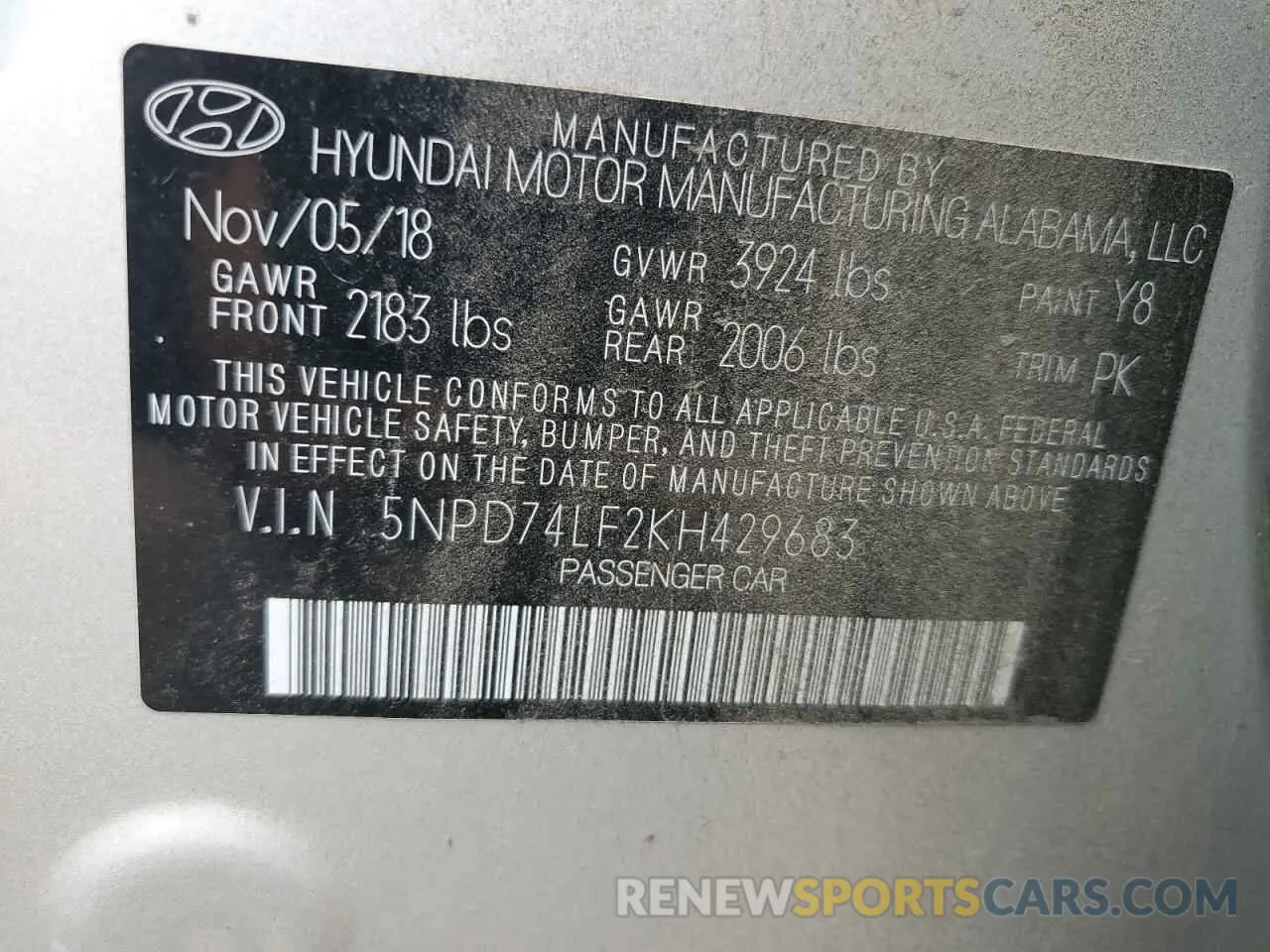 14 fotografías del automóvil dañado 5NPD74LF2KH429683 HYUNDAI ELANTRA 2019