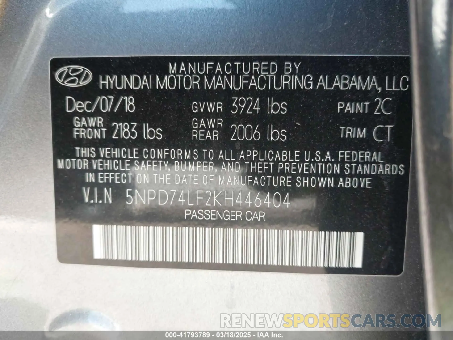 9 fotografías del automóvil dañado 5NPD74LF2KH446404 HYUNDAI ELANTRA 2019