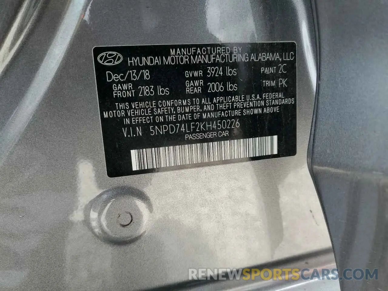 12 fotografías del automóvil dañado 5NPD74LF2KH450226 HYUNDAI ELANTRA 2019