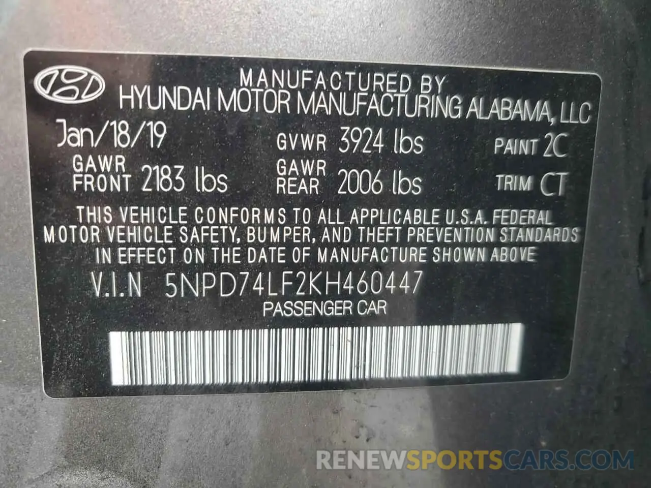 12 fotografías del automóvil dañado 5NPD74LF2KH460447 HYUNDAI ELANTRA 2019