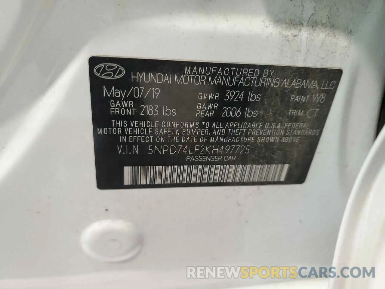 12 fotografías del automóvil dañado 5NPD74LF2KH497725 HYUNDAI ELANTRA 2019