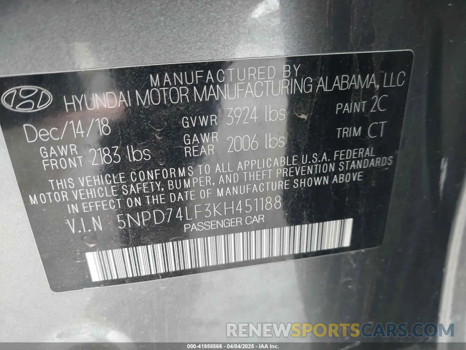 9 fotografías del automóvil dañado 5NPD74LF3KH451188 HYUNDAI ELANTRA 2019