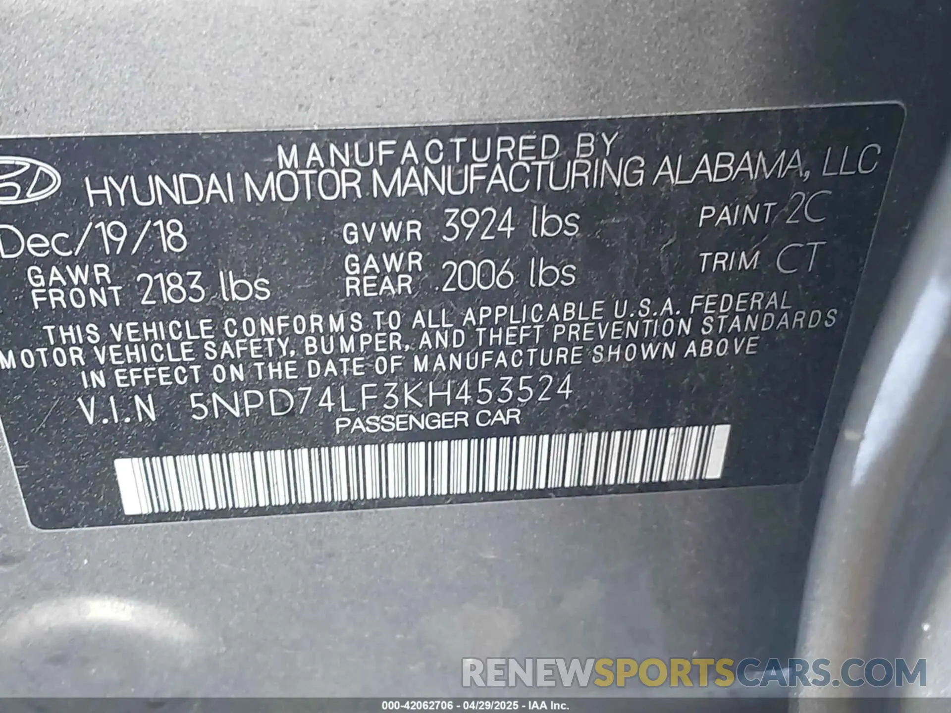 9 fotografías del automóvil dañado 5NPD74LF3KH453524 HYUNDAI ELANTRA 2019