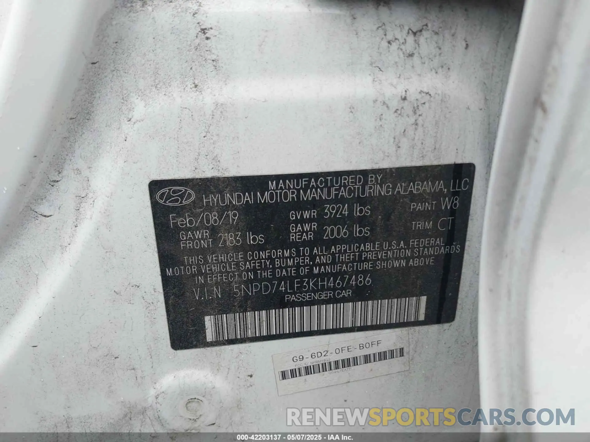 9 fotografías del automóvil dañado 5NPD74LF3KH467486 HYUNDAI ELANTRA 2019