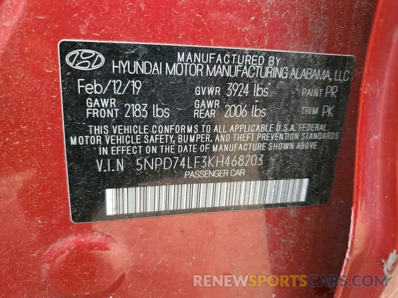14 fotografías del automóvil dañado 5NPD74LF3KH468203 HYUNDAI ELANTRA 2019