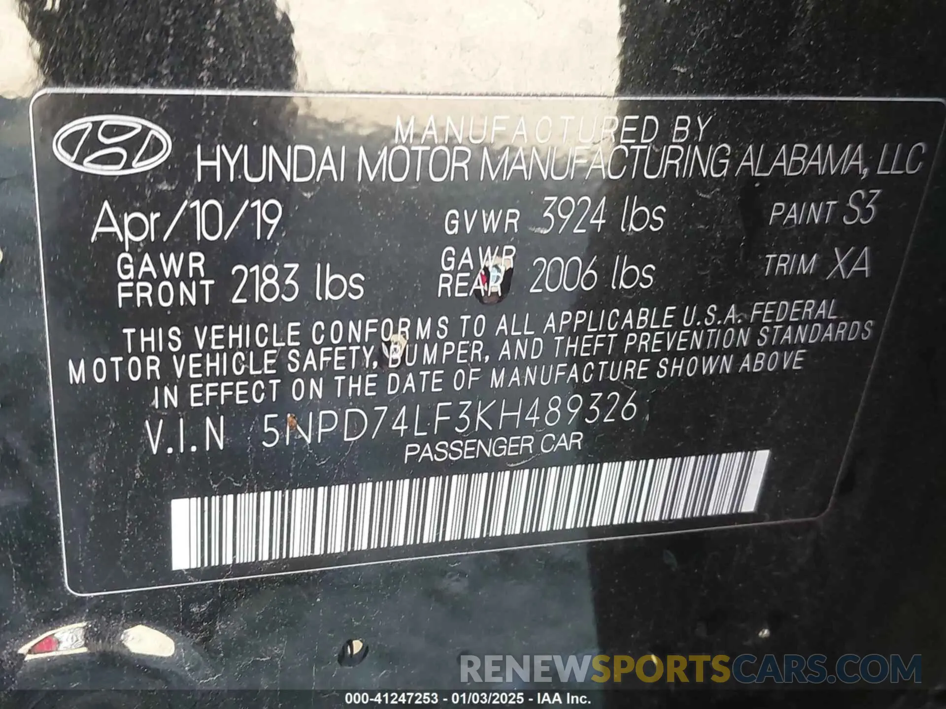 9 fotografías del automóvil dañado 5NPD74LF3KH489326 HYUNDAI ELANTRA 2019