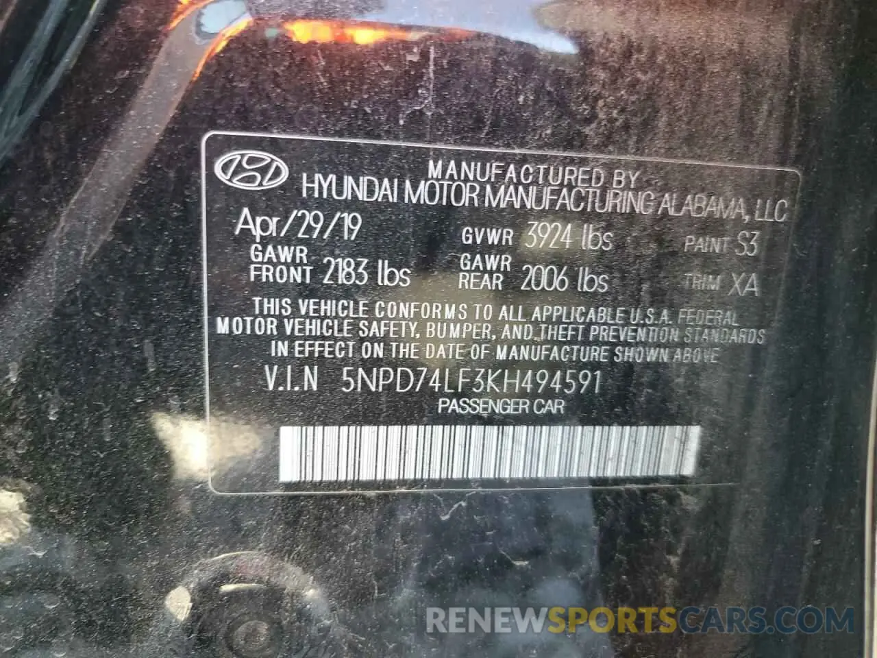 14 fotografías del automóvil dañado 5NPD74LF3KH494591 HYUNDAI ELANTRA 2019