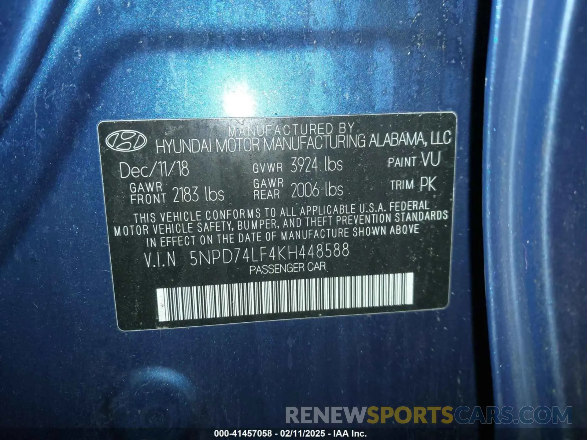 9 fotografías del automóvil dañado 5NPD74LF4KH448588 HYUNDAI ELANTRA 2019