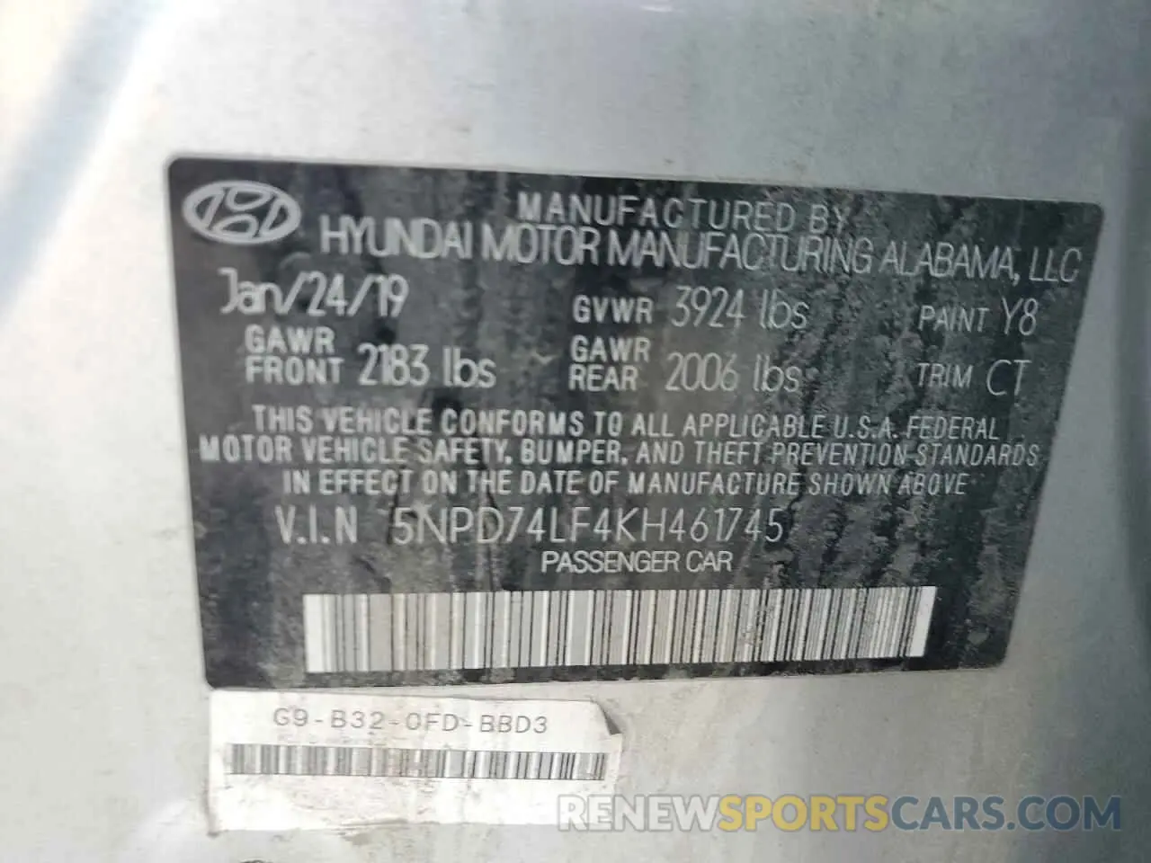12 fotografías del automóvil dañado 5NPD74LF4KH461745 HYUNDAI ELANTRA 2019