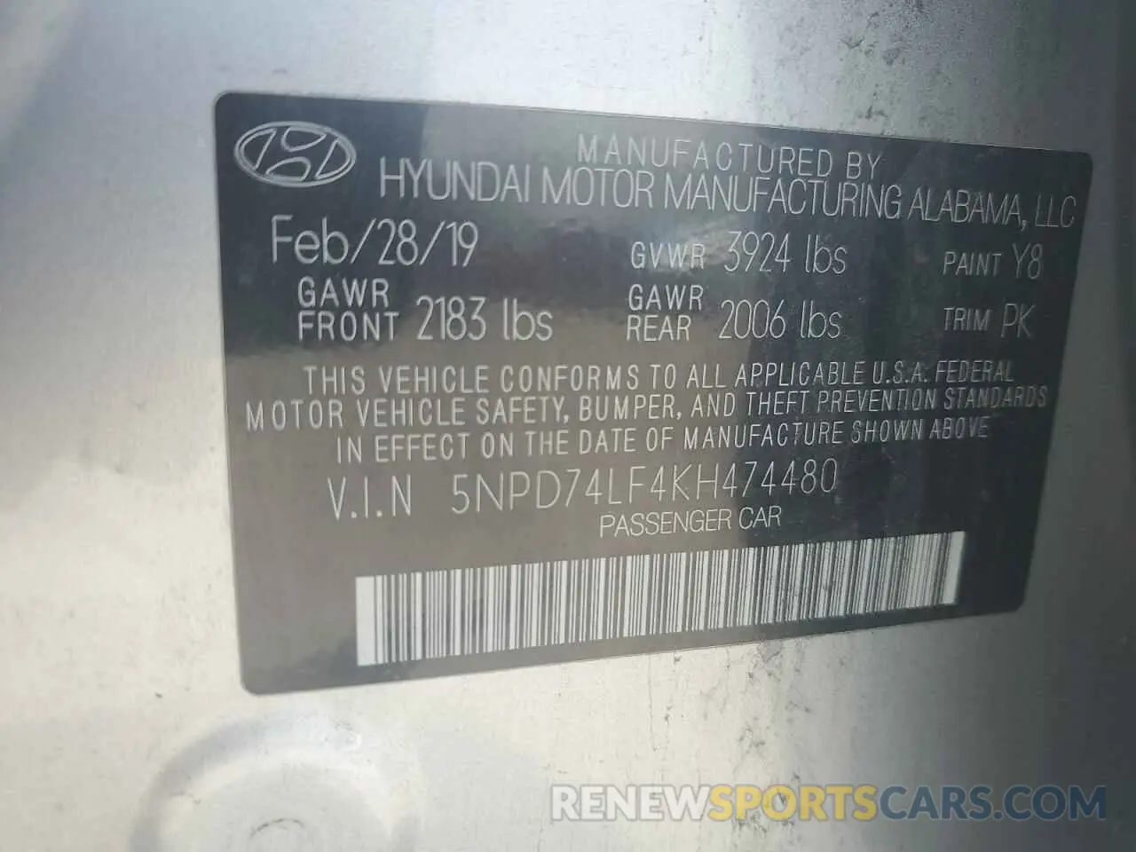 12 fotografías del automóvil dañado 5NPD74LF4KH474480 HYUNDAI ELANTRA 2019