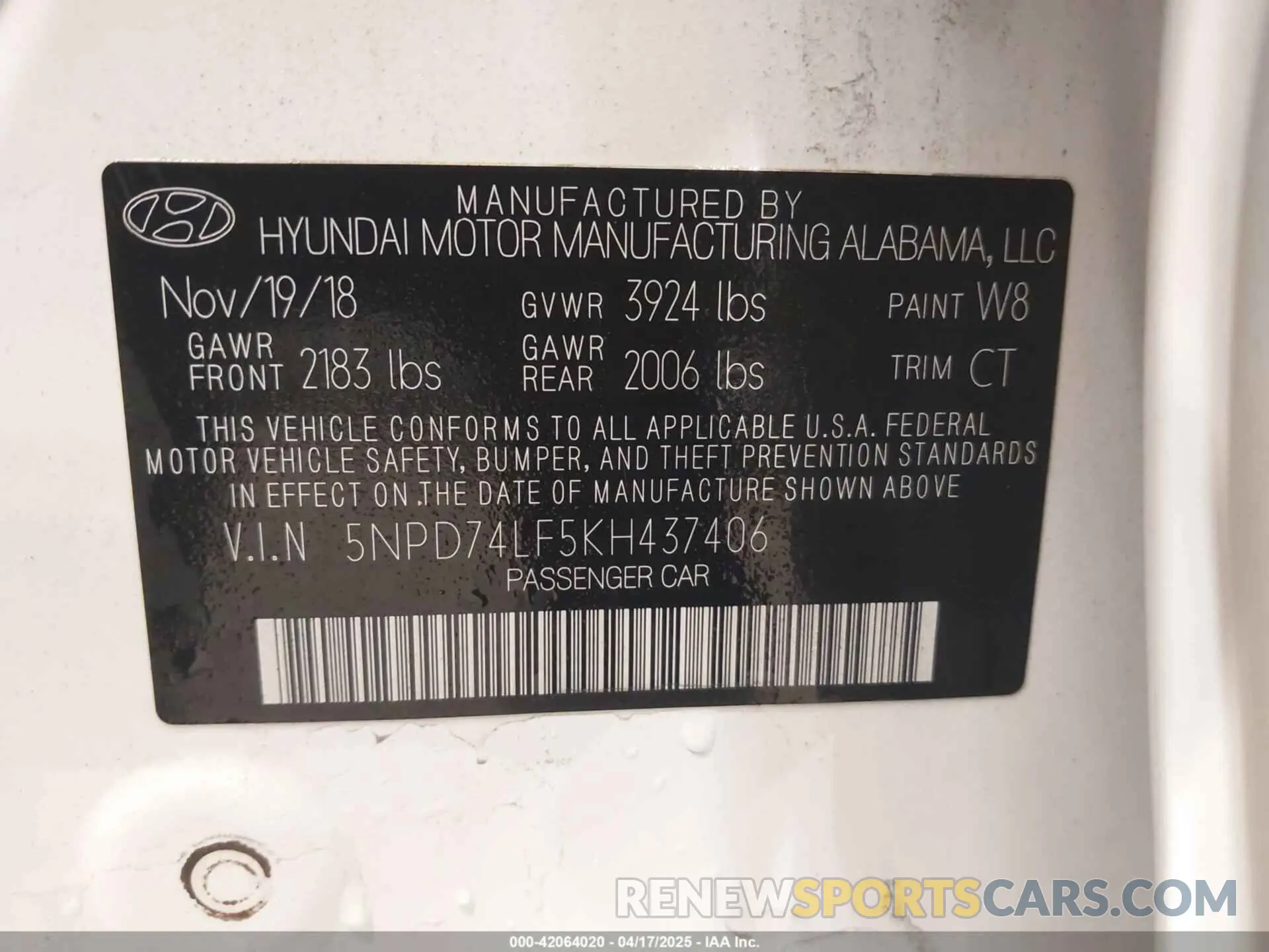 9 fotografías del automóvil dañado 5NPD74LF5KH437406 HYUNDAI ELANTRA 2019