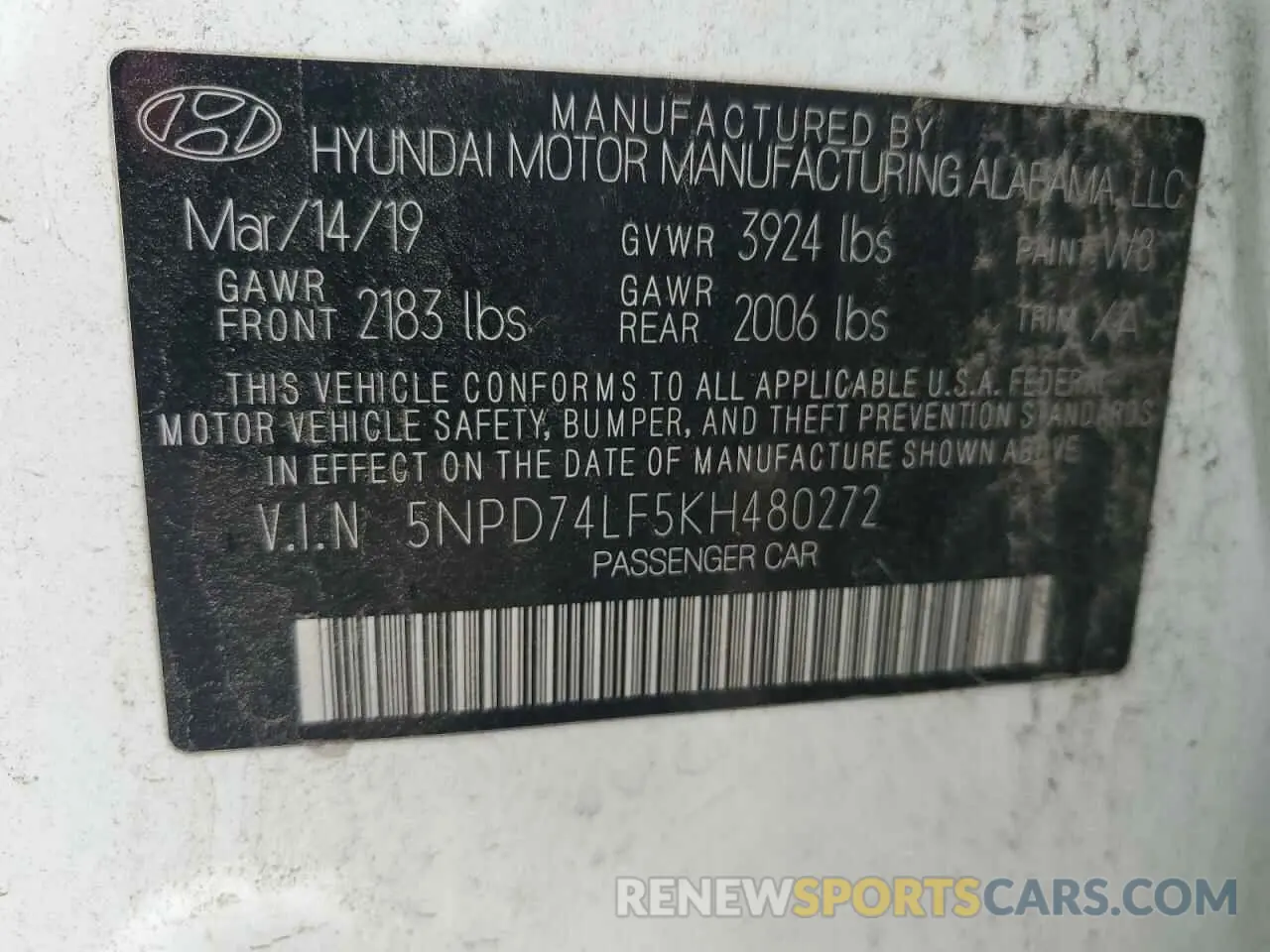 12 fotografías del automóvil dañado 5NPD74LF5KH480272 HYUNDAI ELANTRA 2019