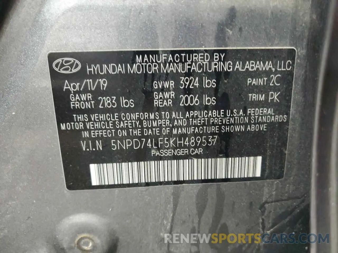 12 fotografías del automóvil dañado 5NPD74LF5KH489537 HYUNDAI ELANTRA 2019