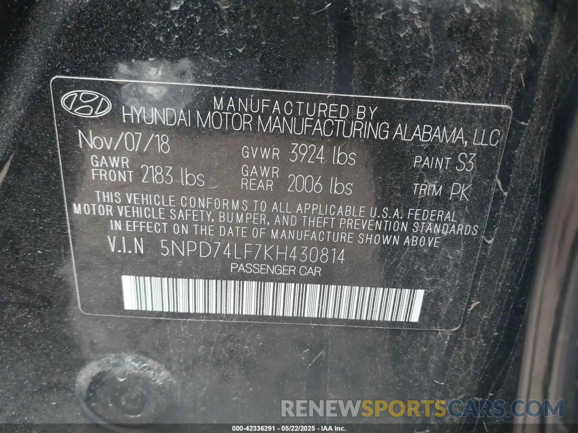 9 fotografías del automóvil dañado 5NPD74LF7KH430814 HYUNDAI ELANTRA 2019
