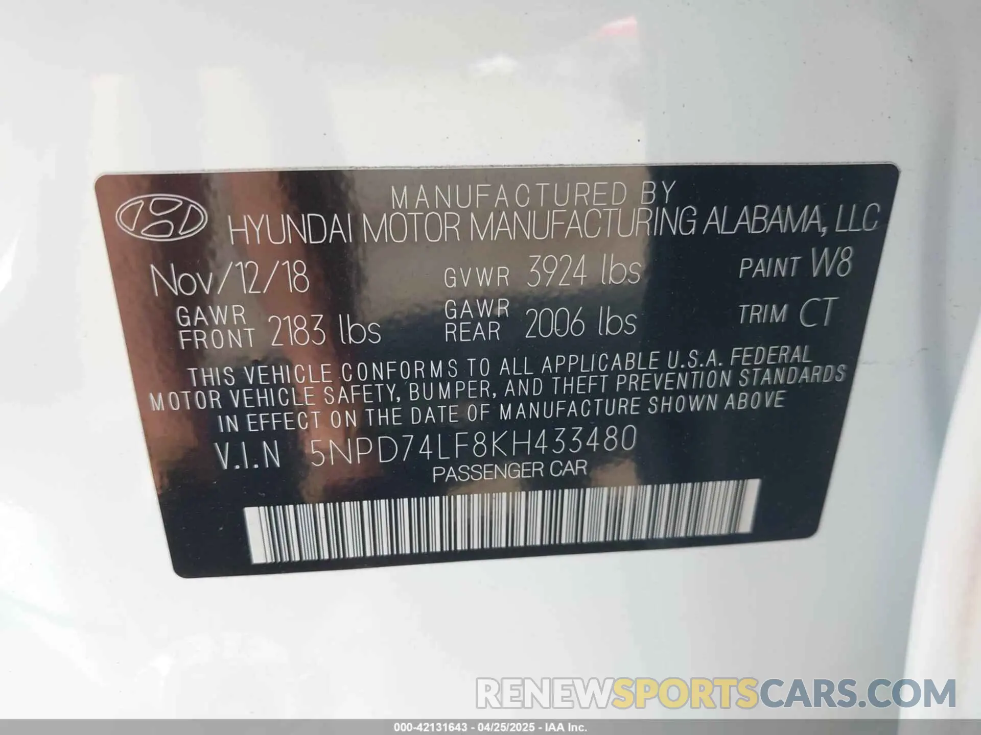 9 fotografías del automóvil dañado 5NPD74LF8KH433480 HYUNDAI ELANTRA 2019