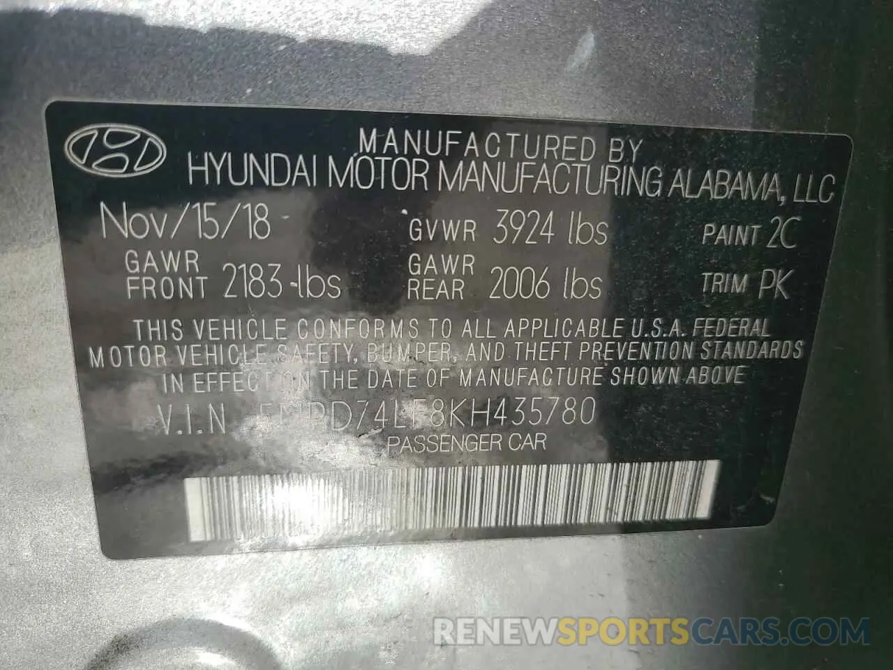 13 fotografías del automóvil dañado 5NPD74LF8KH435780 HYUNDAI ELANTRA 2019