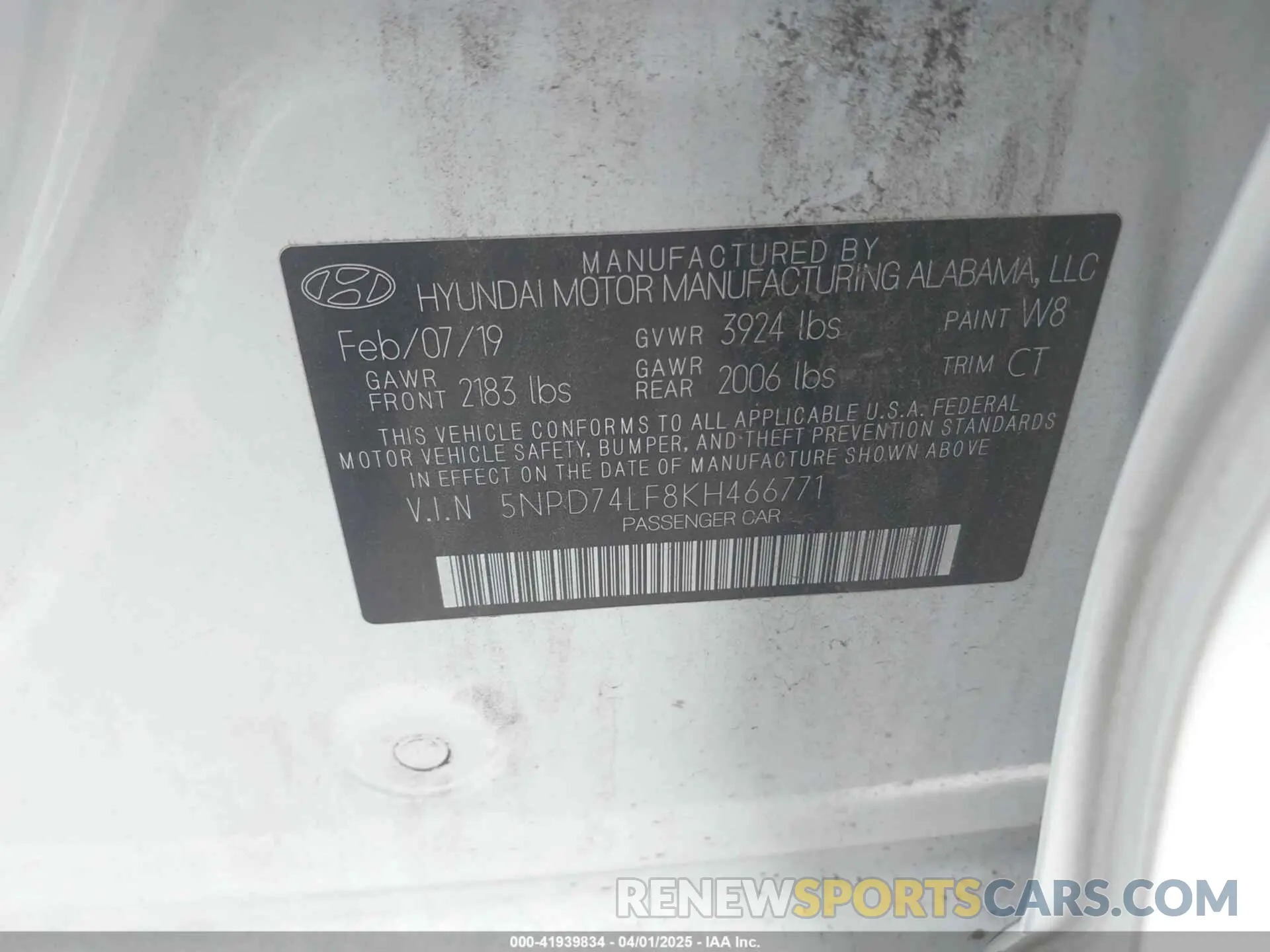 9 fotografías del automóvil dañado 5NPD74LF8KH466771 HYUNDAI ELANTRA 2019
