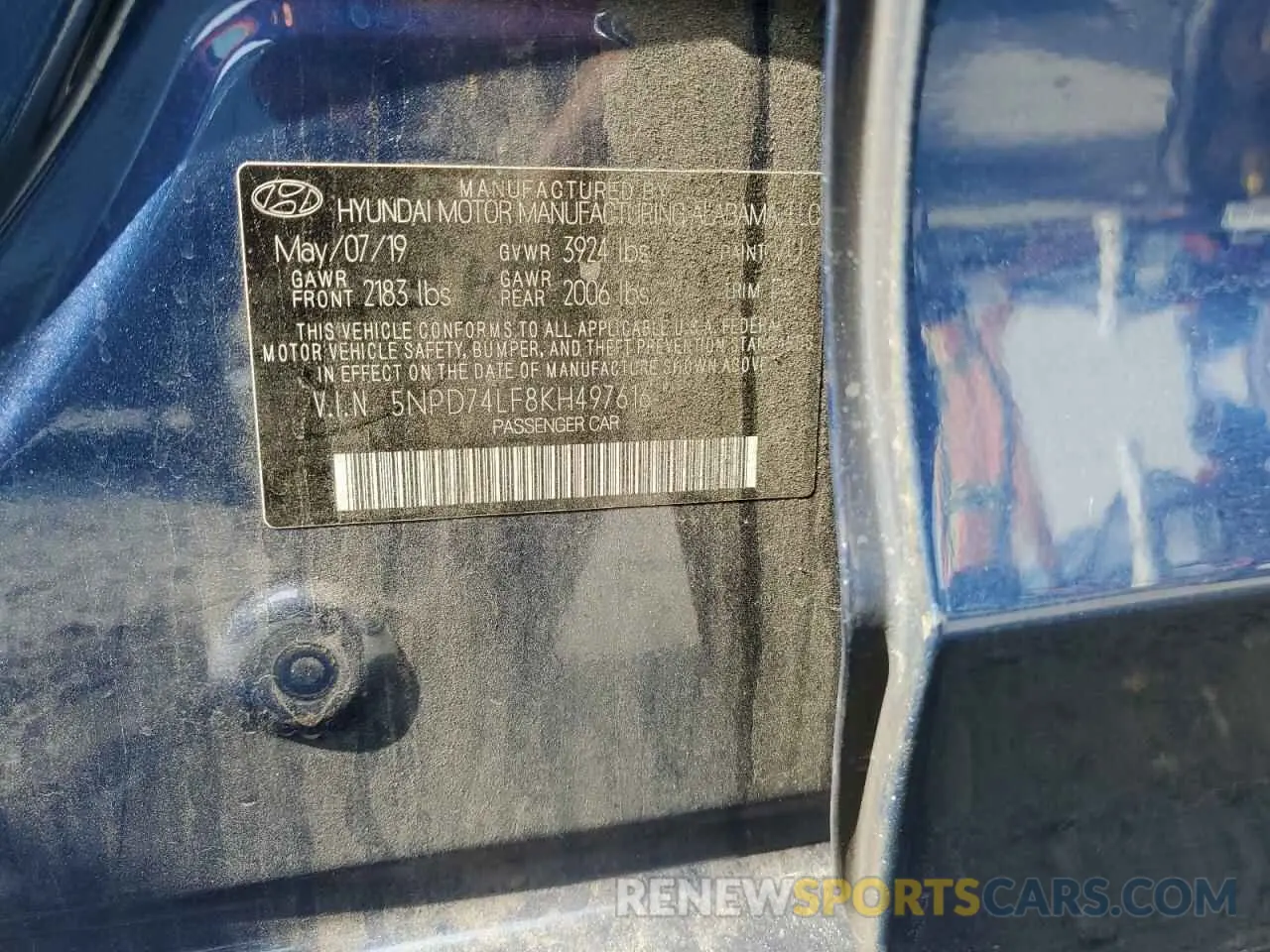 12 fotografías del automóvil dañado 5NPD74LF8KH497616 HYUNDAI ELANTRA 2019