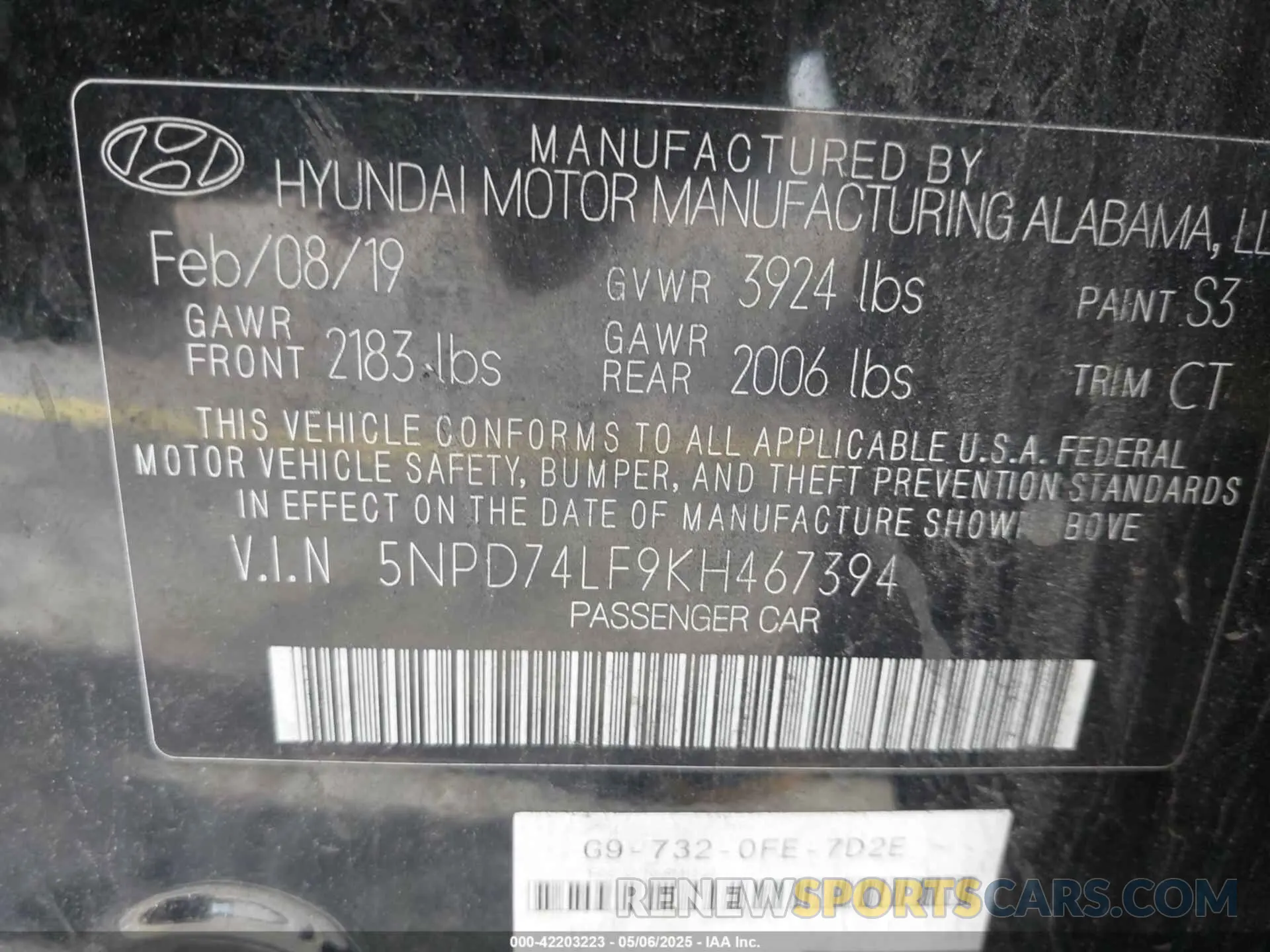 9 fotografías del automóvil dañado 5NPD74LF9KH467394 HYUNDAI ELANTRA 2019