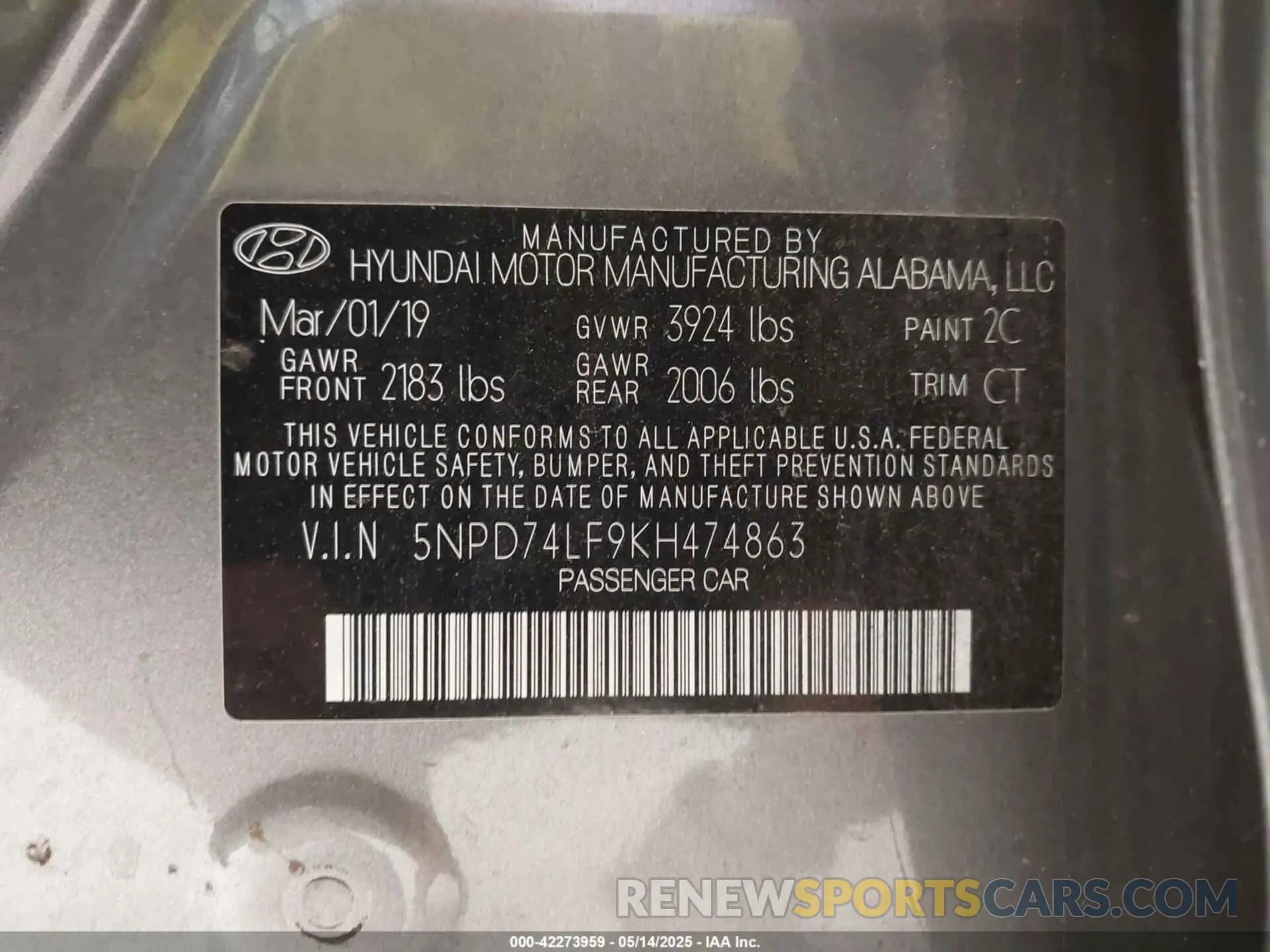 9 fotografías del automóvil dañado 5NPD74LF9KH474863 HYUNDAI ELANTRA 2019