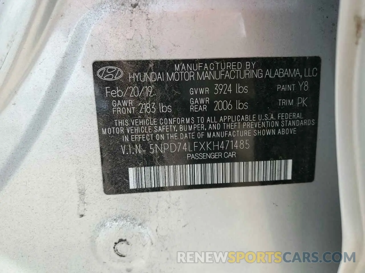 12 fotografías del automóvil dañado 5NPD74LFXKH471485 HYUNDAI ELANTRA 2019