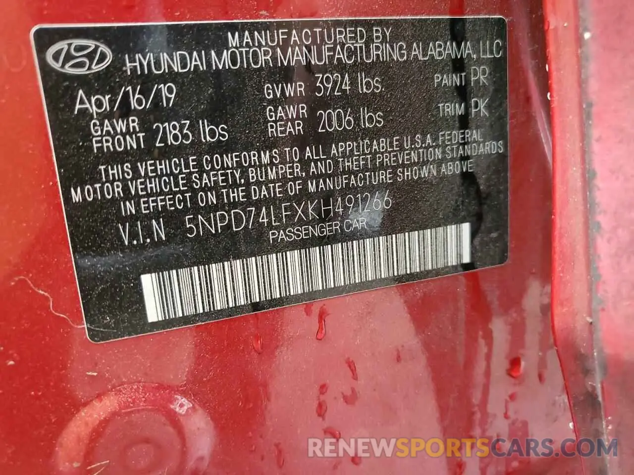 12 fotografías del automóvil dañado 5NPD74LFXKH491266 HYUNDAI ELANTRA 2019
