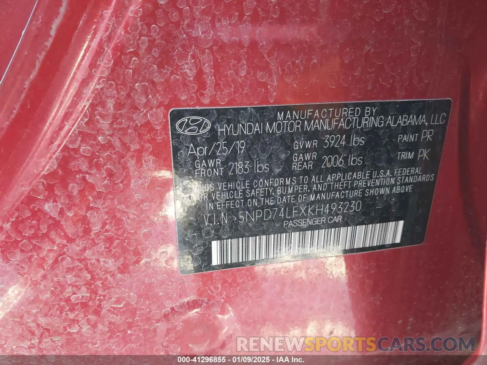 9 fotografías del automóvil dañado 5NPD74LFXKH493230 HYUNDAI ELANTRA 2019