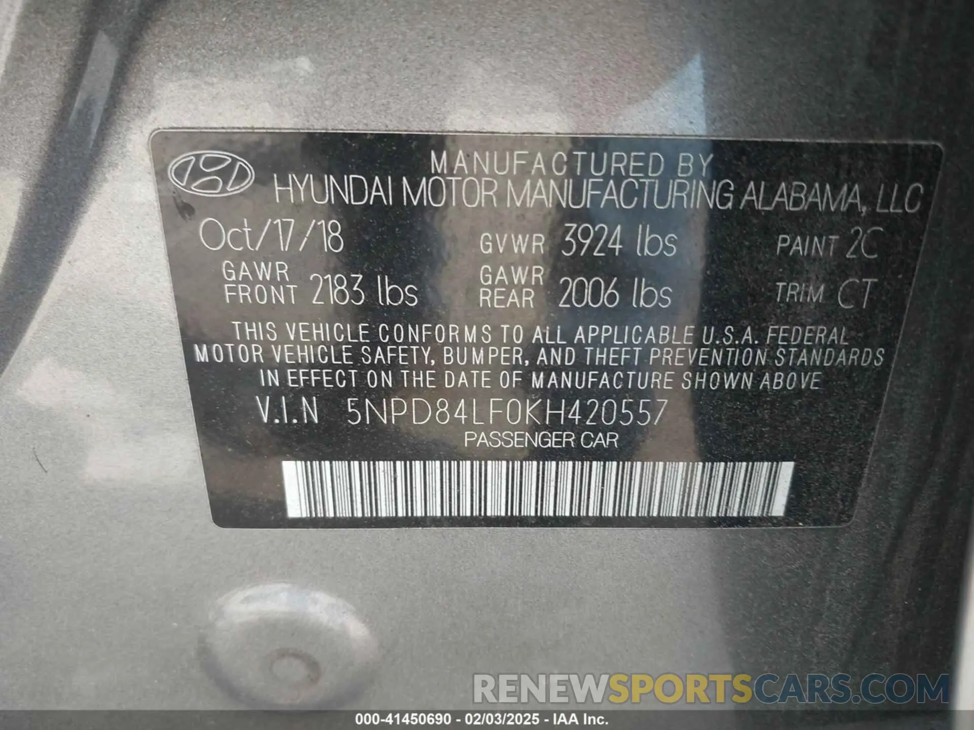 9 fotografías del automóvil dañado 5NPD84LF0KH420557 HYUNDAI ELANTRA 2019