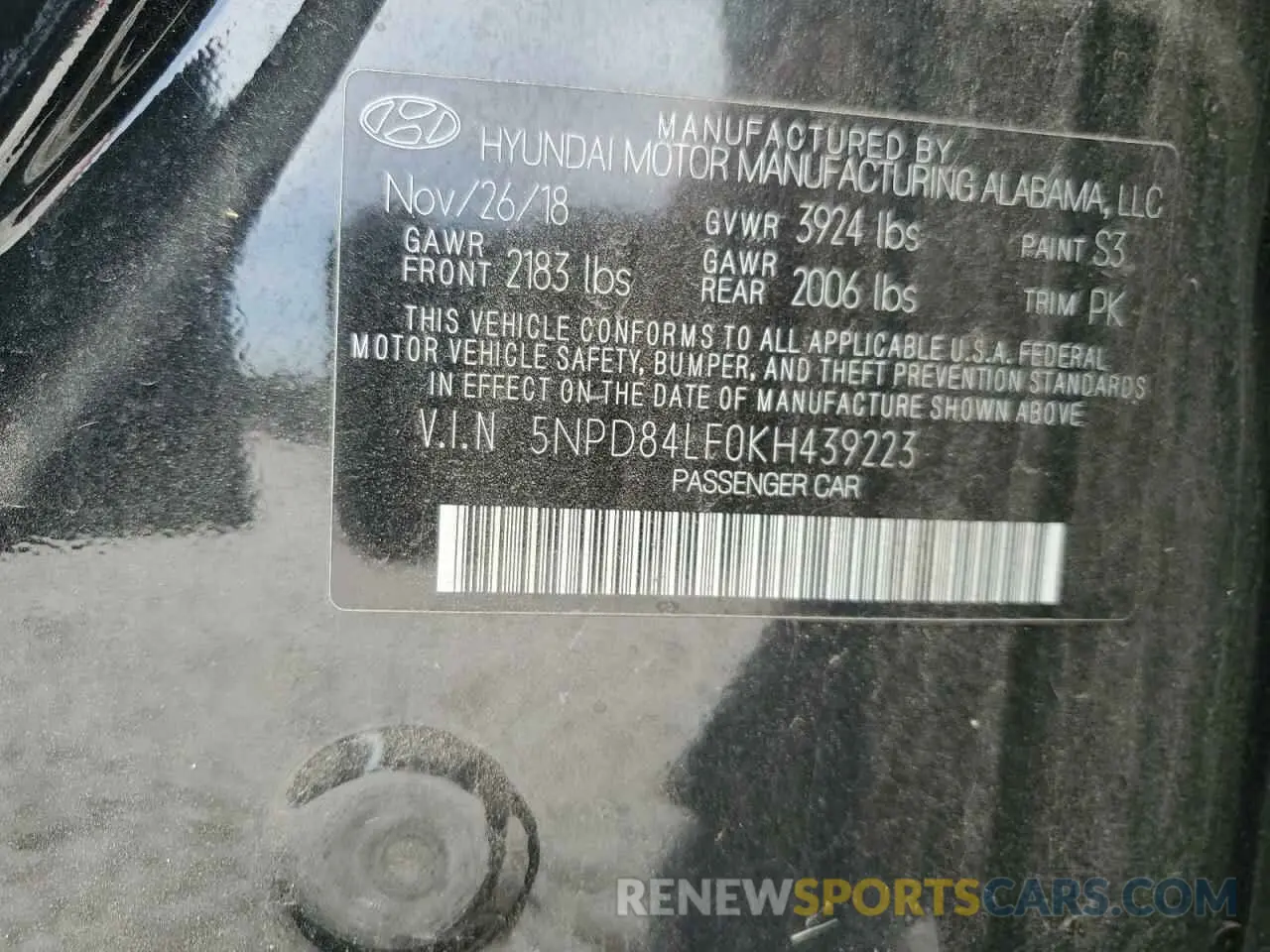 12 fotografías del automóvil dañado 5NPD84LF0KH439223 HYUNDAI ELANTRA 2019