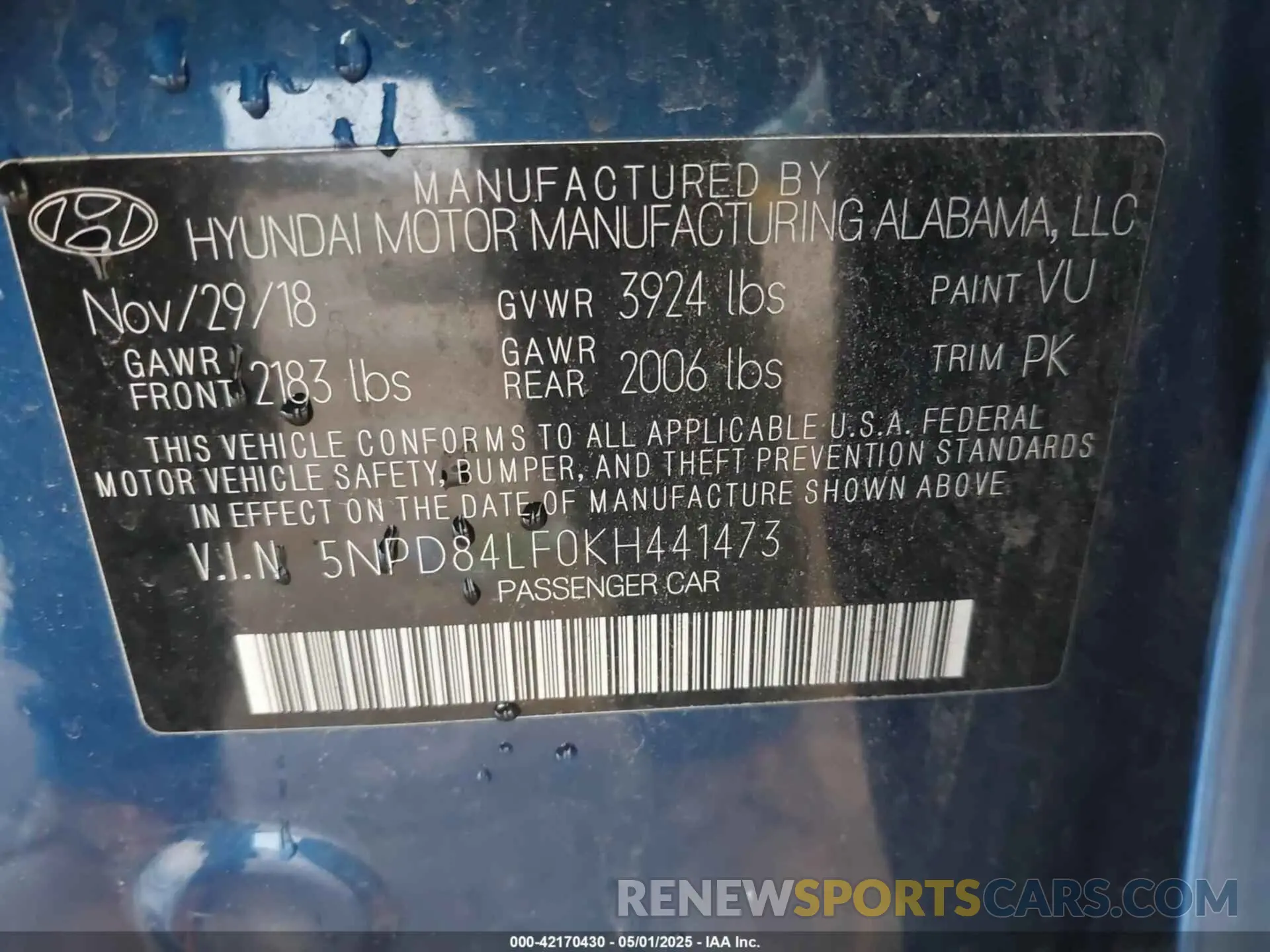 9 fotografías del automóvil dañado 5NPD84LF0KH441473 HYUNDAI ELANTRA 2019