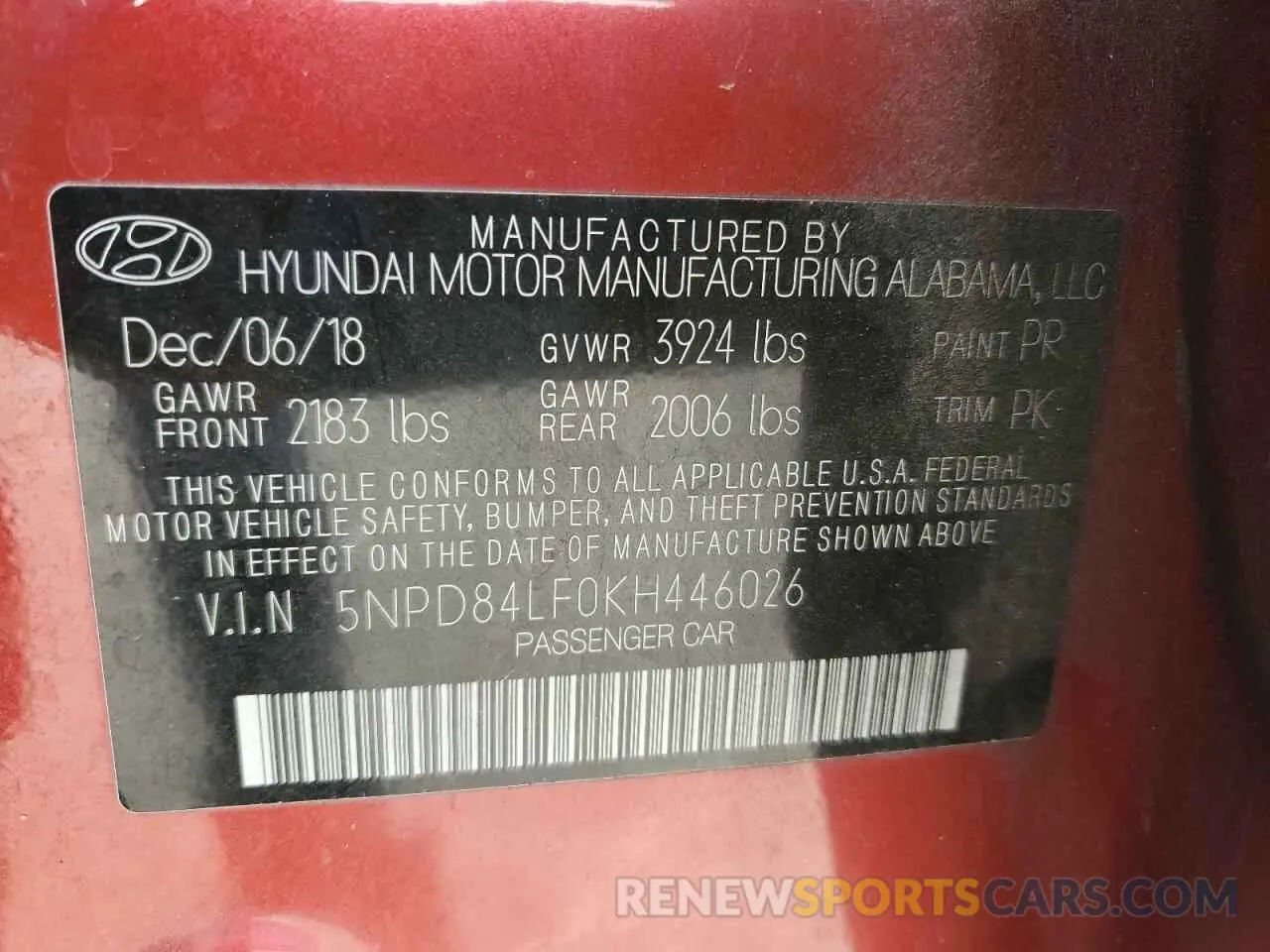 14 fotografías del automóvil dañado 5NPD84LF0KH446026 HYUNDAI ELANTRA 2019