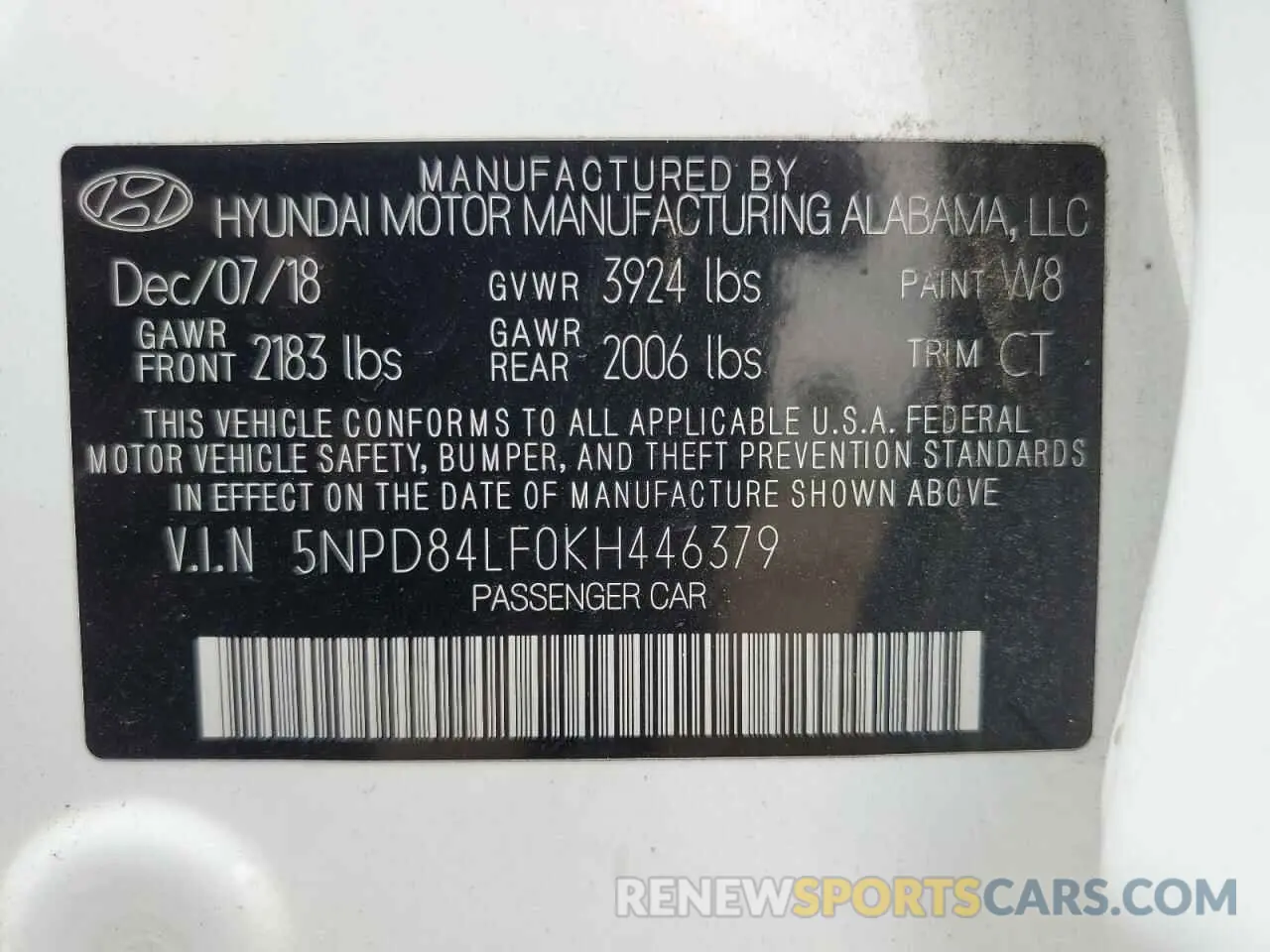 12 fotografías del automóvil dañado 5NPD84LF0KH446379 HYUNDAI ELANTRA 2019
