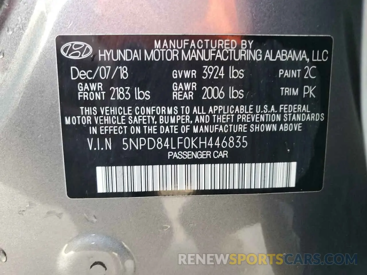 13 fotografías del automóvil dañado 5NPD84LF0KH446835 HYUNDAI ELANTRA 2019