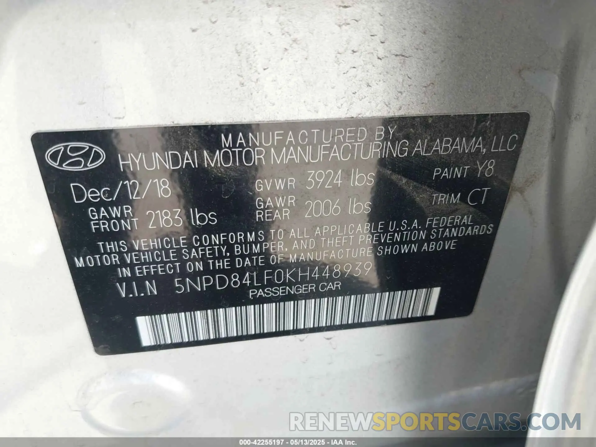 9 fotografías del automóvil dañado 5NPD84LF0KH448939 HYUNDAI ELANTRA 2019