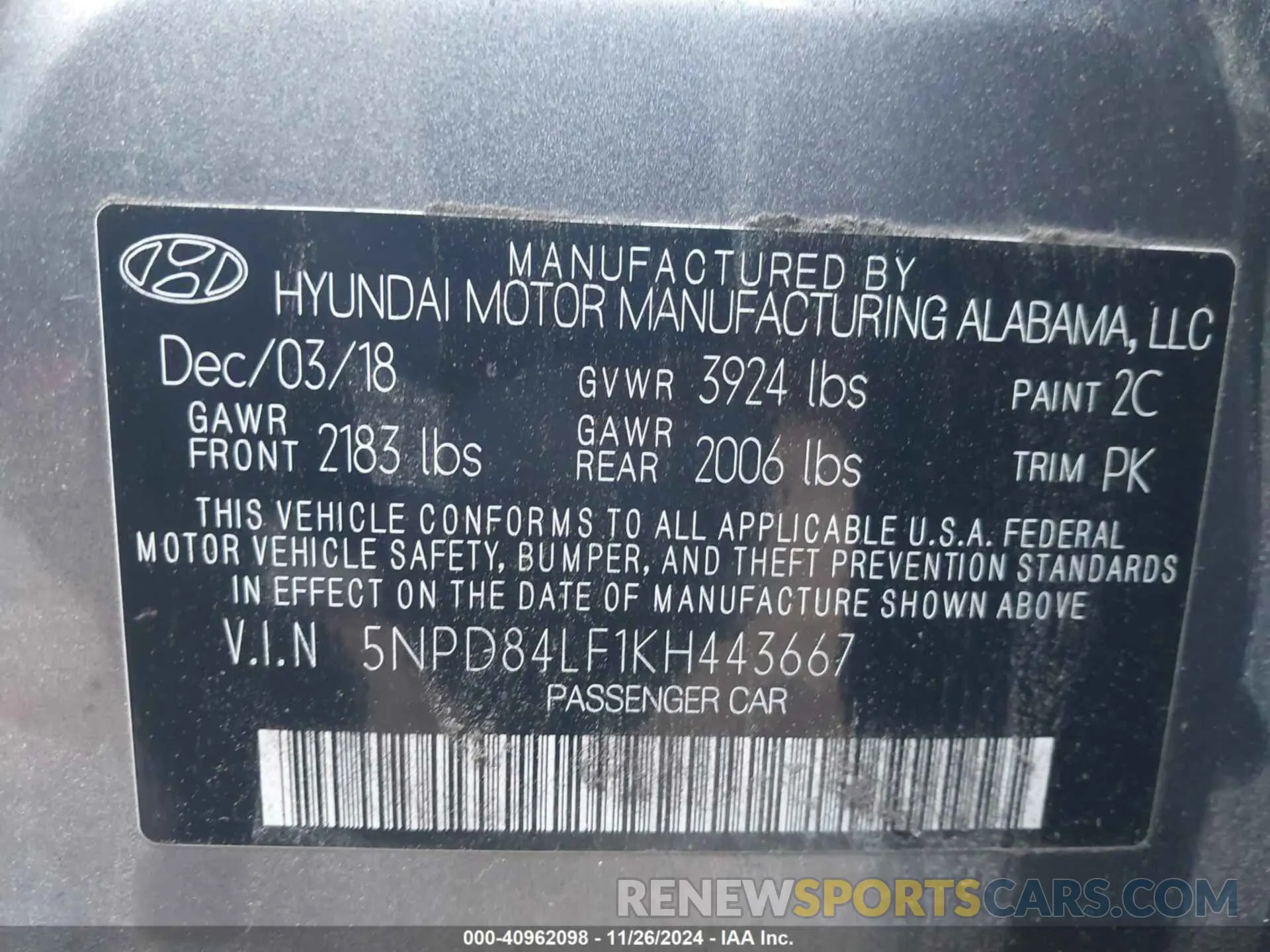 9 fotografías del automóvil dañado 5NPD84LF1KH443667 HYUNDAI ELANTRA 2019